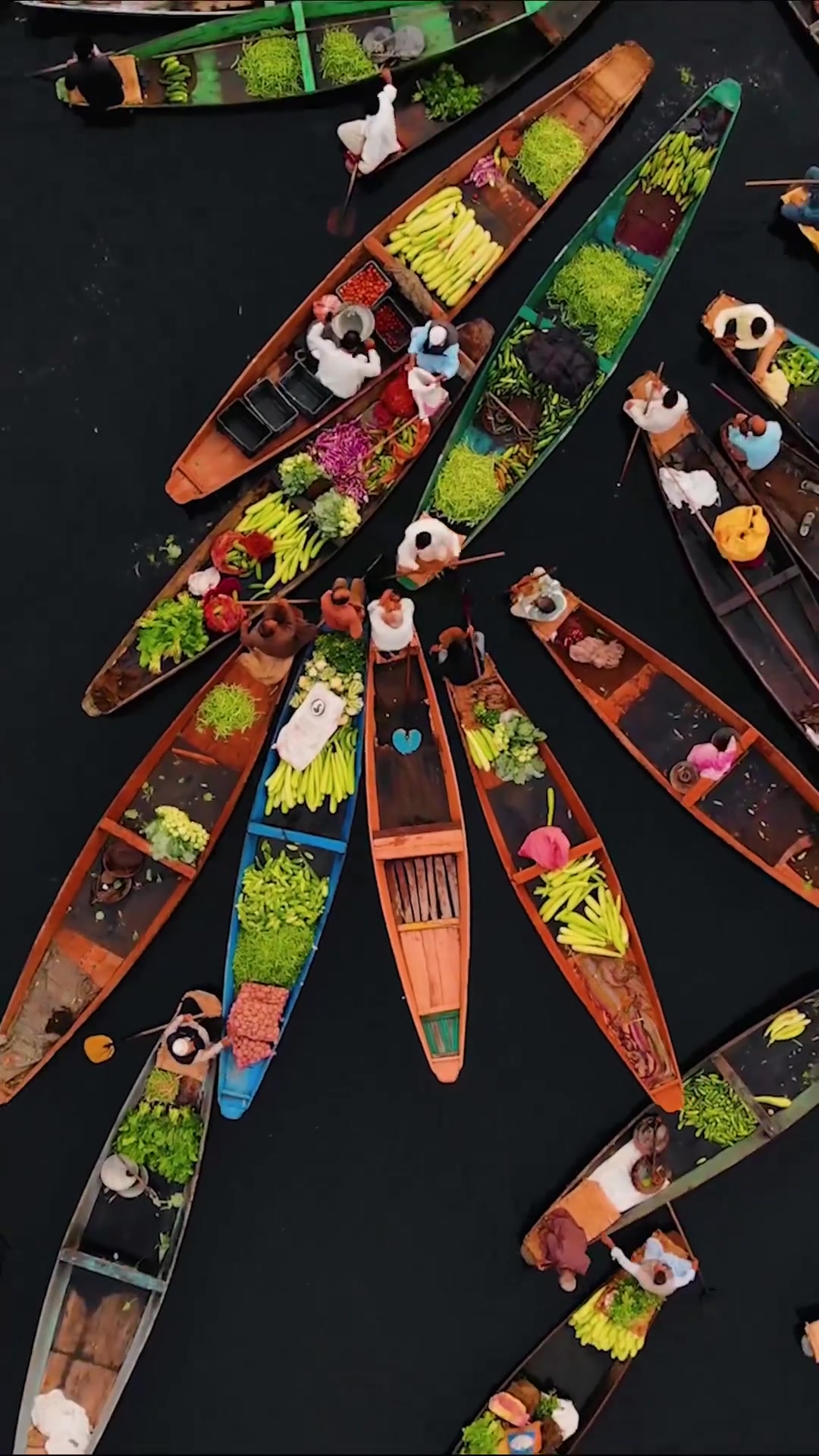 Kashmir's Floating Market: Aerial View of Traders