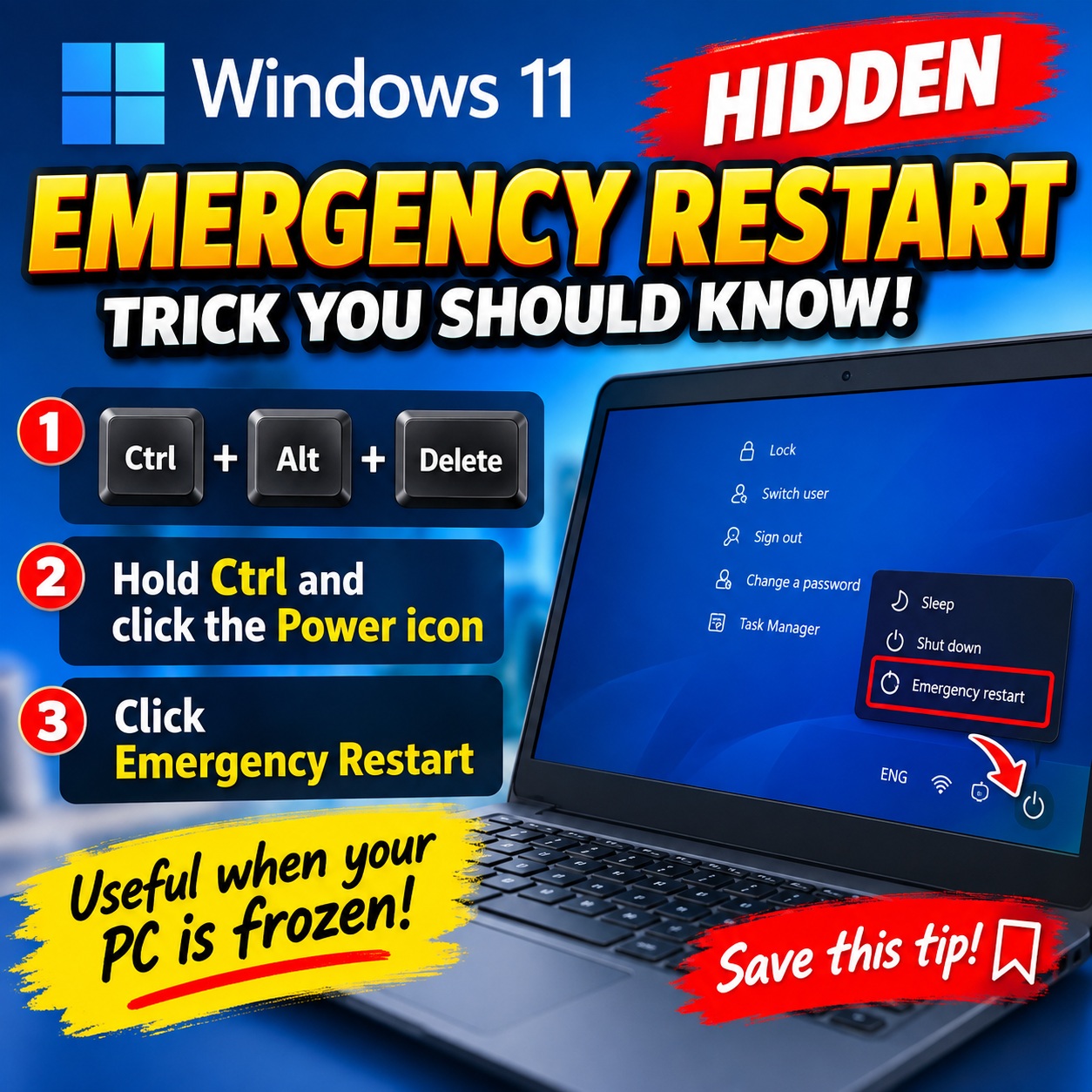 Windows 11 Emergency Restart Trick for Frozen PC