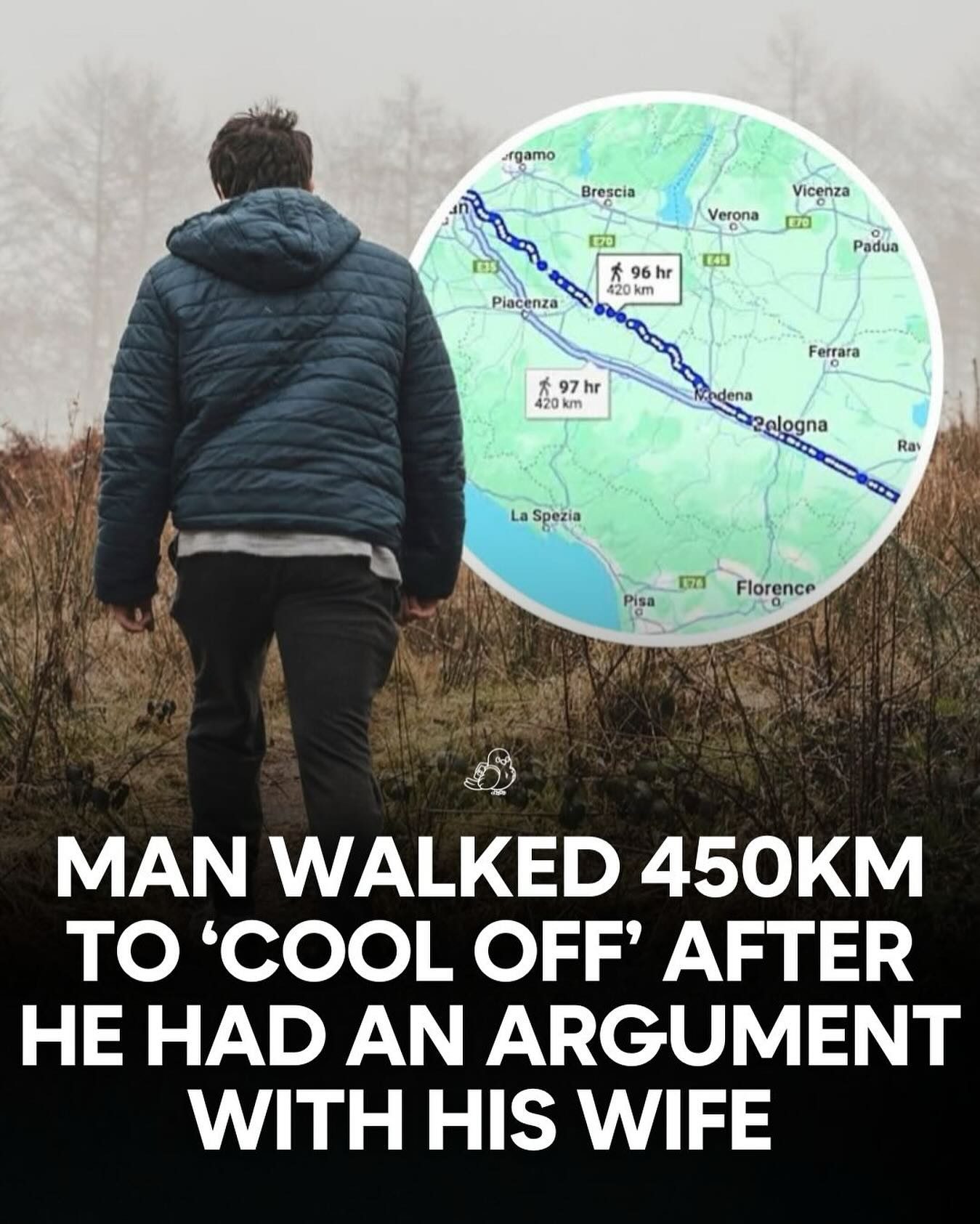 Italian Man Walks 450km to Cool Off After Argument