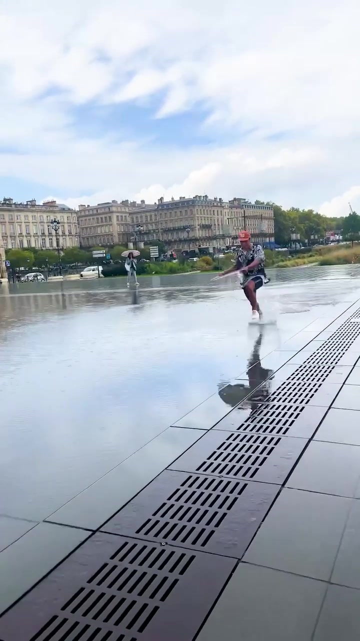 Surfing Flooded Square in European City