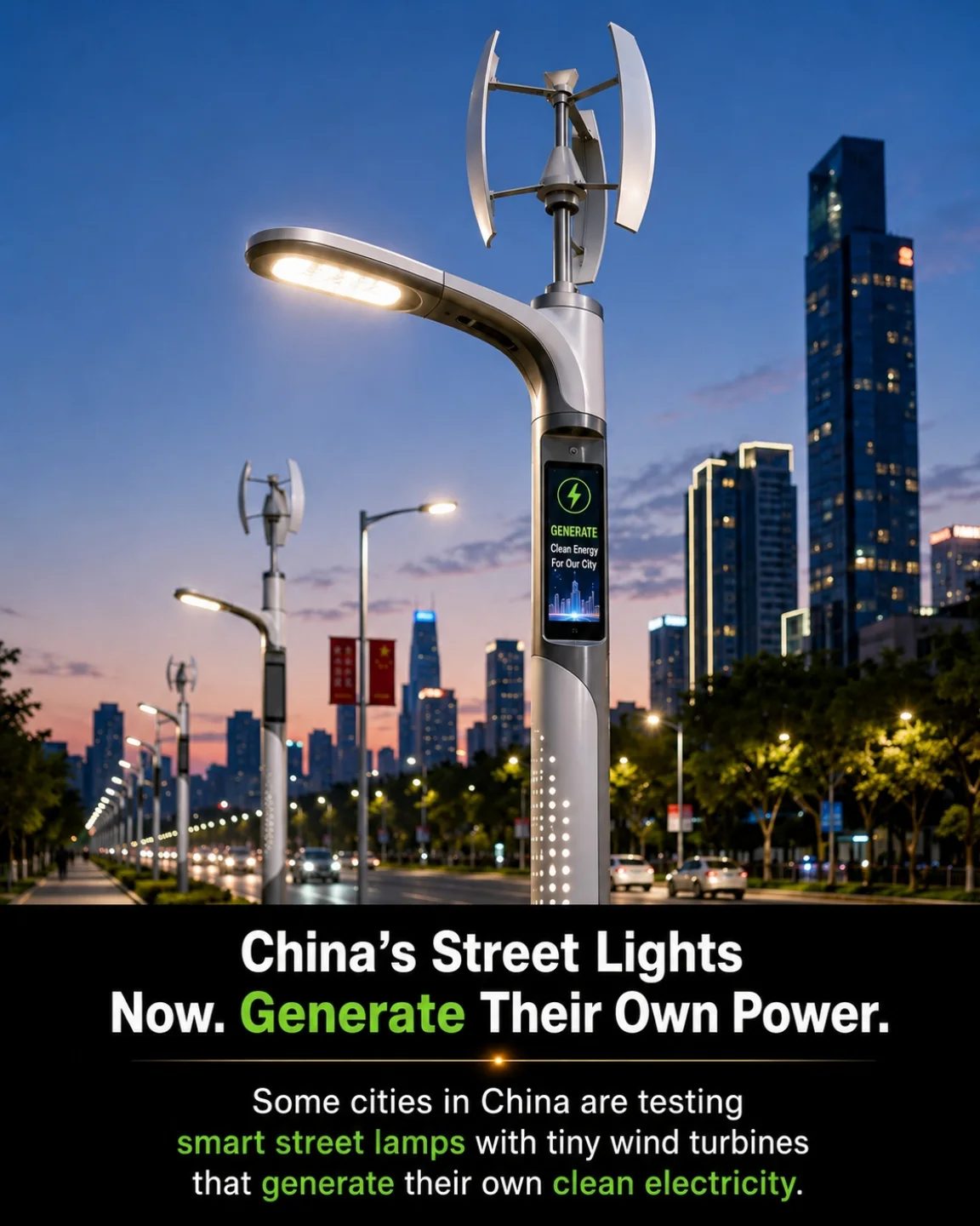 China's Wind-Powered Street Lamps: Clean Urban Lighting
