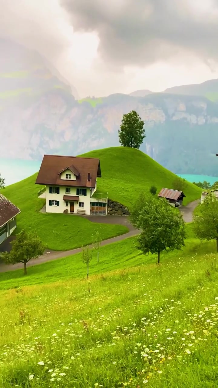 Swiss Village Landscape: Alpine Beauty and Tranquility