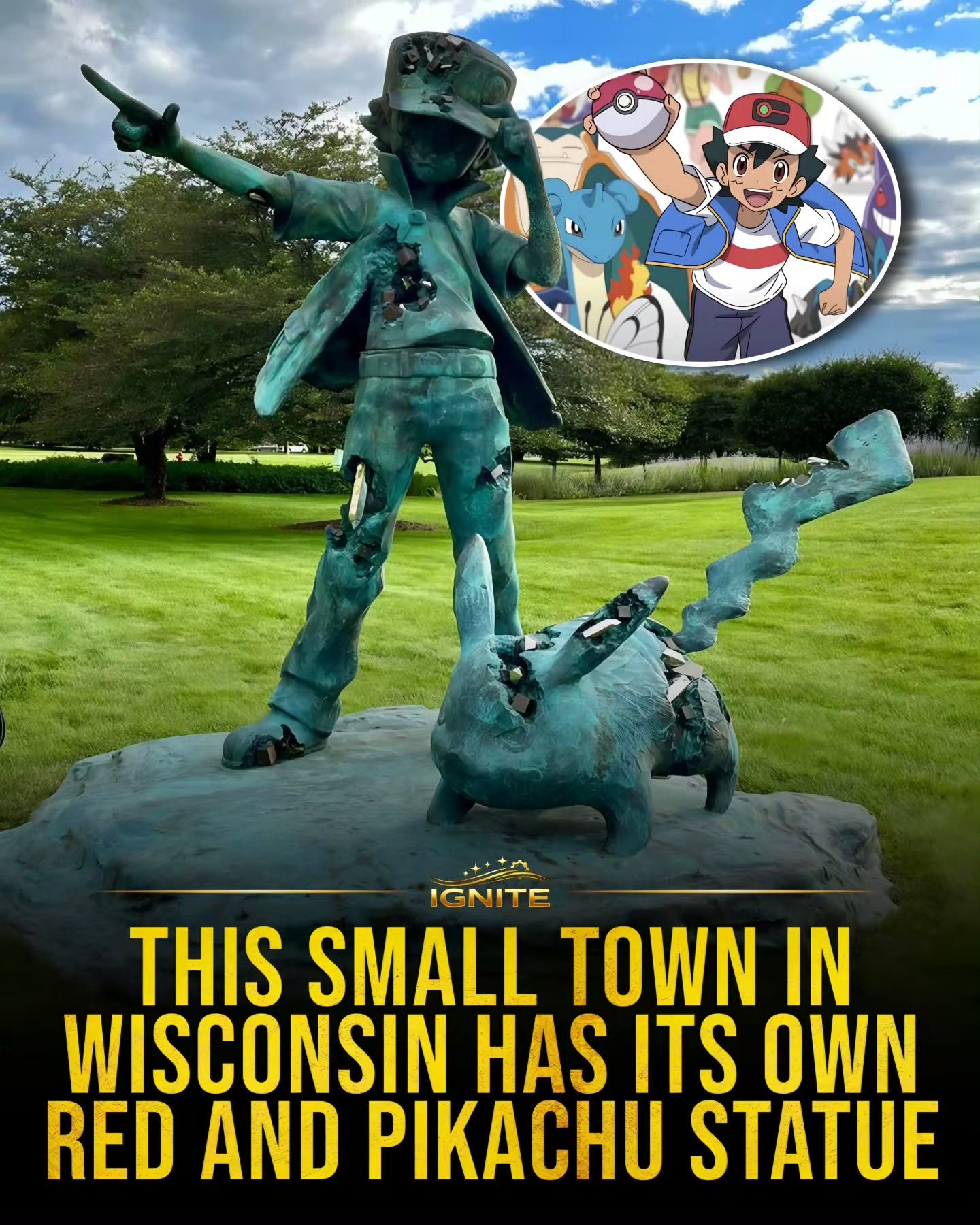 Explore the iconic Red and Pikachu Statue in Kohler, Wisconsin