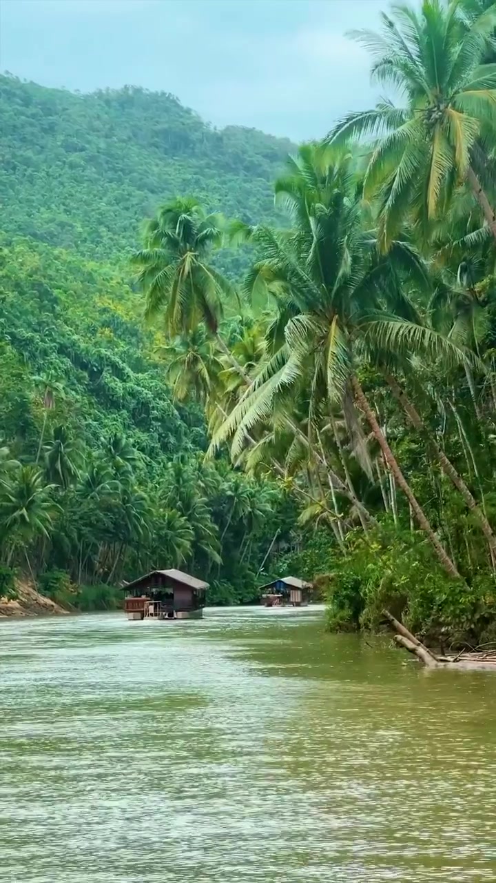 Tropical River Landscape: Scenic River and Houses