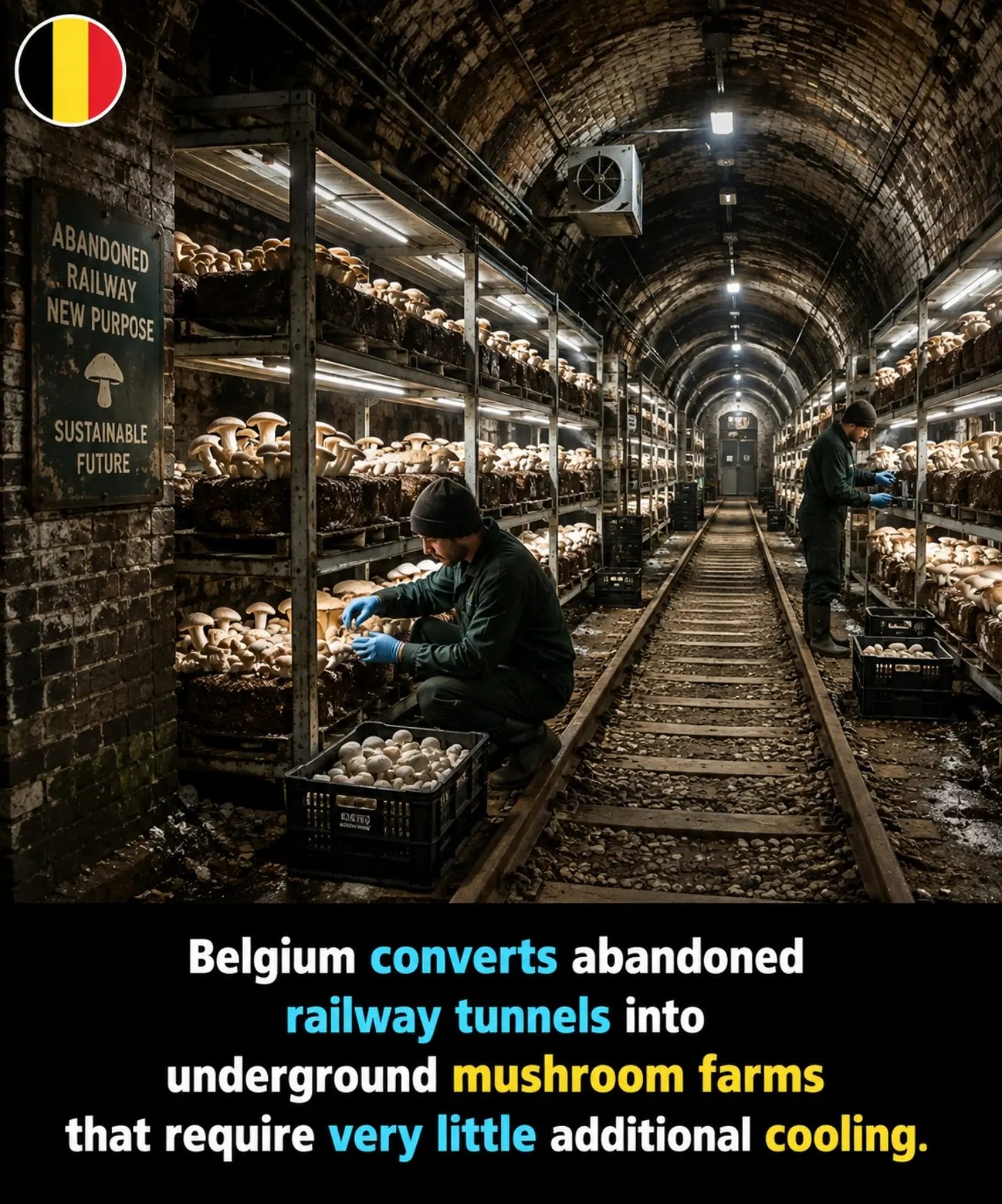 Belgium's Sustainable Mushroom Farms in Abandoned Railway Tunnels
