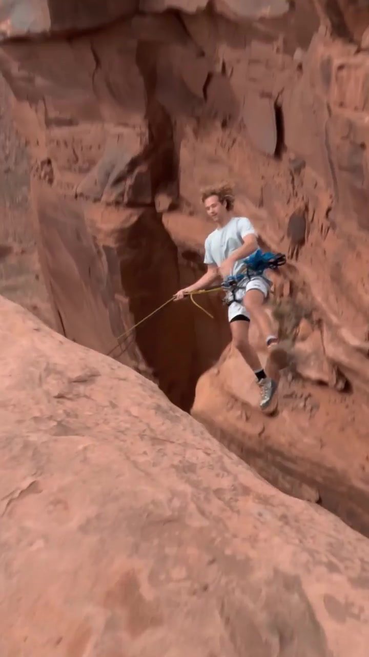 Canyoneering Descent: Rappelling in a Red Rock Canyon