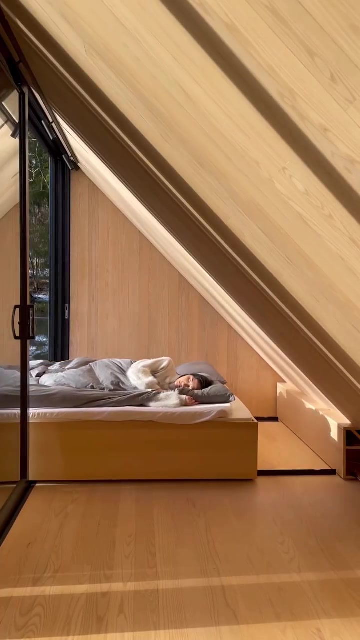 Minimalist Cabin Bed Design with Forest Views