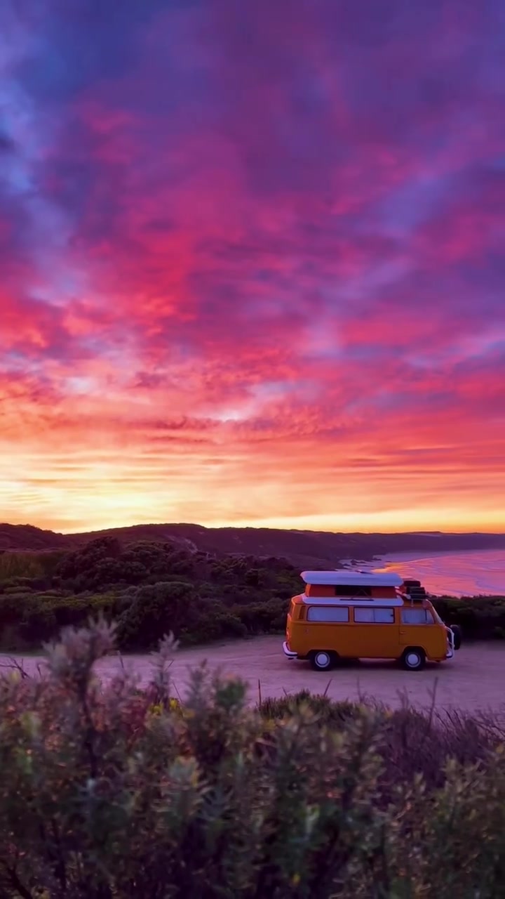 Vintage Volkswagen Bus Sunset Adventure
