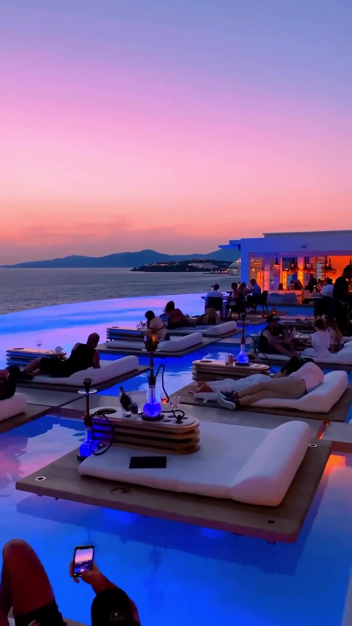 Mykonos Poolside Sunset Relaxation