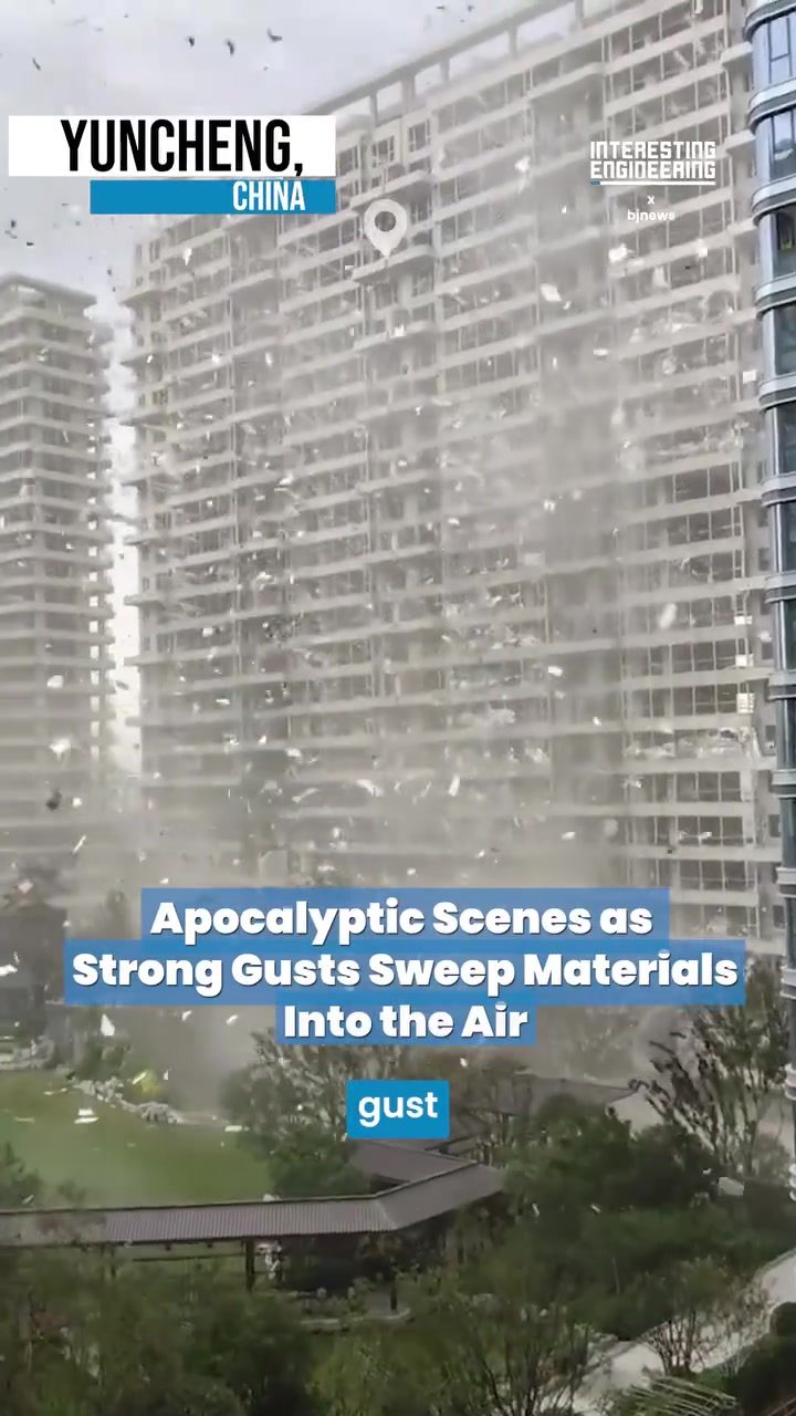 Wind Sweeps Building Materials in Yuncheng, China