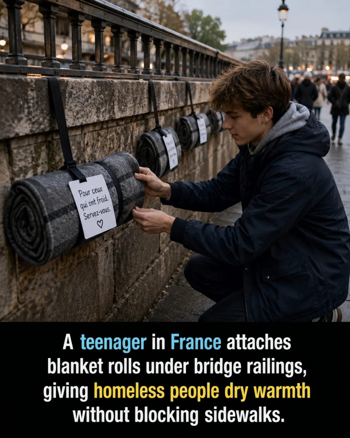 Teenager Brings Warmth to Paris' Homeless with Bridge Blankets