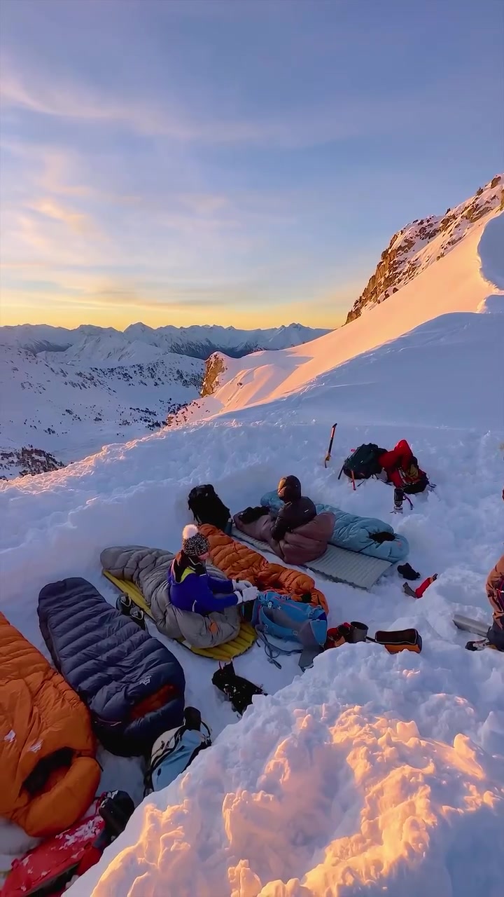 Mountain Camping Sunrise: Snowy Peak Adventure