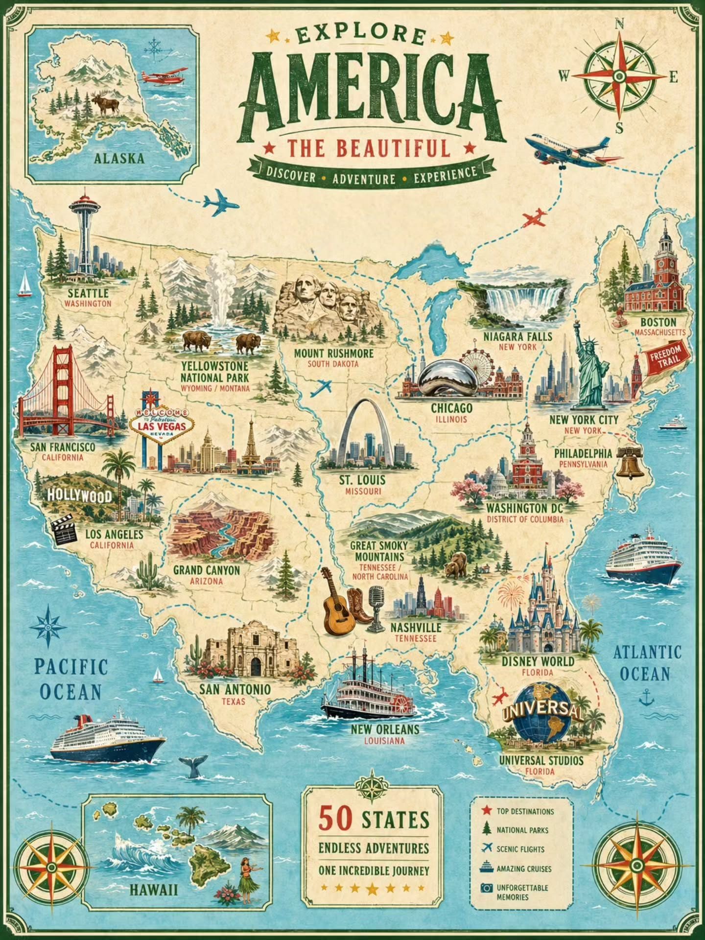 Exploring America's Iconic Landmarks Through an Illustrated Map