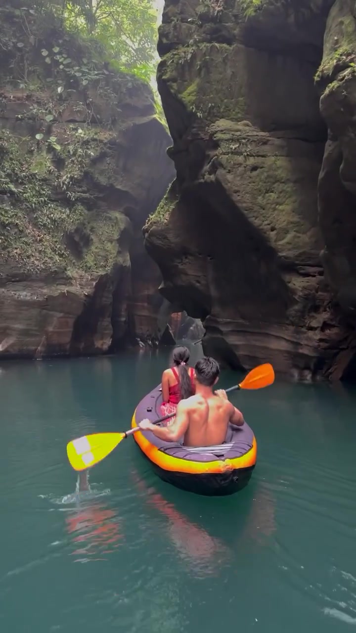 Canoeing Through a Canyon in an Inflatable Kayak