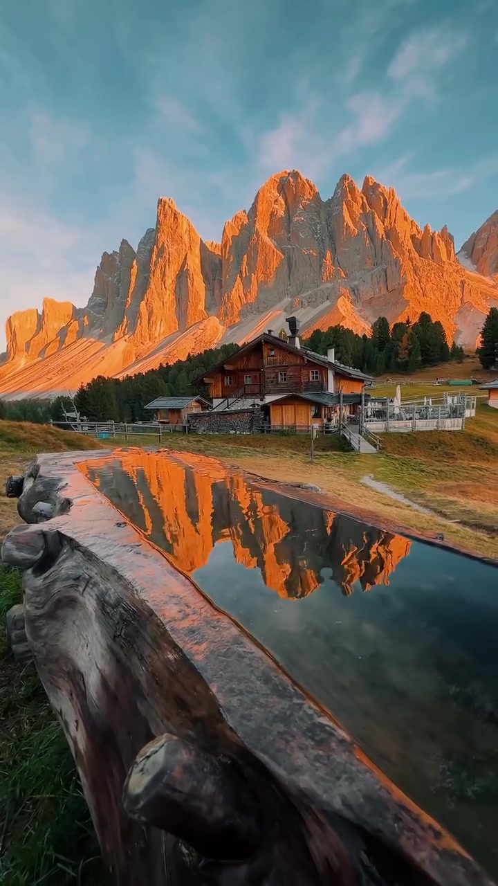 Mountain Landscape Reflection: Chalet and Water Scene