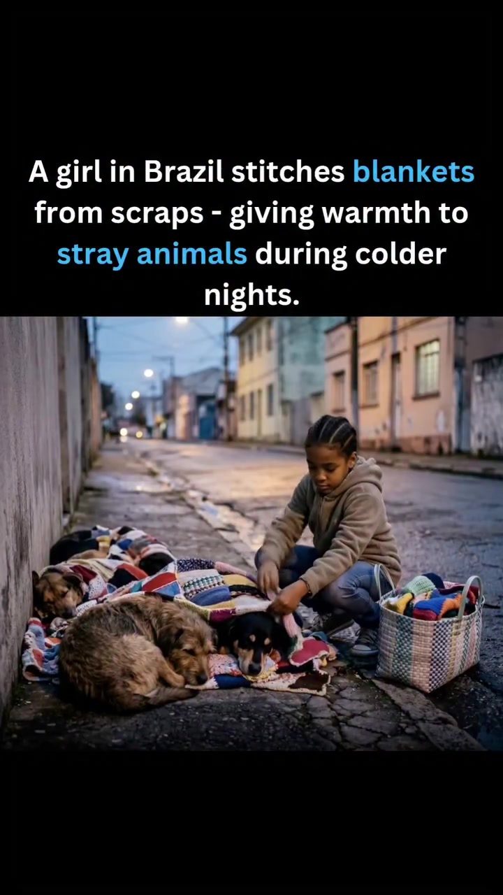 Young Girl in Brazil Crafts Blankets for Stray Animals