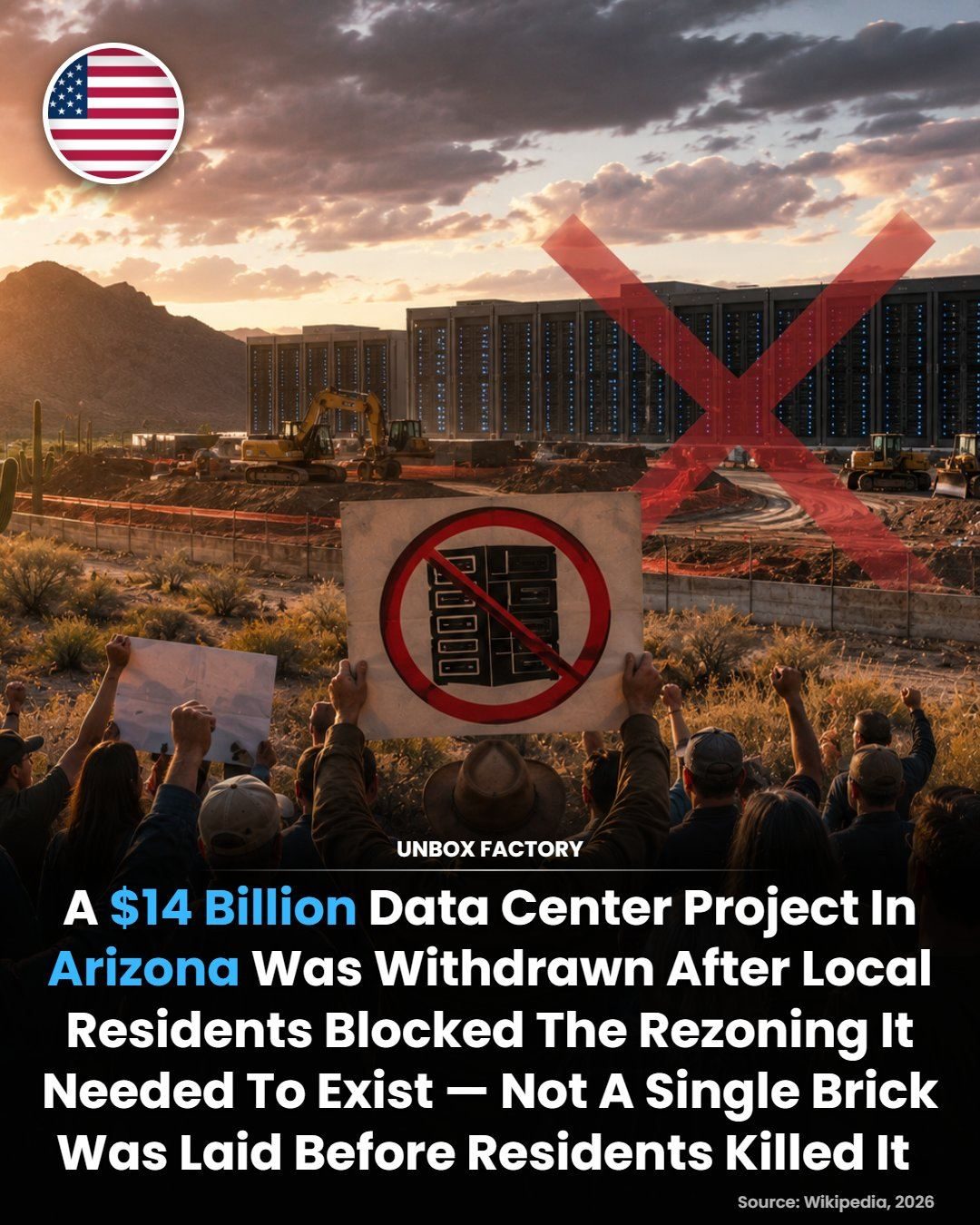 Arizona's $14 Billion Data Center Project Abandoned by Local Opposition