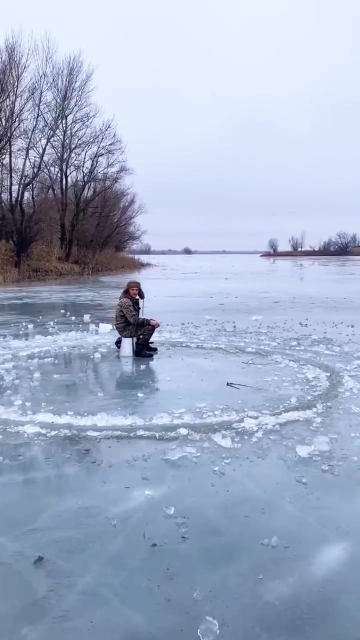 Ice Fishing in Russia: Winter Activity with Ice Auger