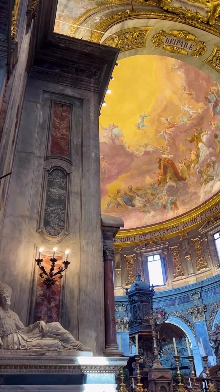 Grand Church Interior: Ornate Dome and Golden Accents