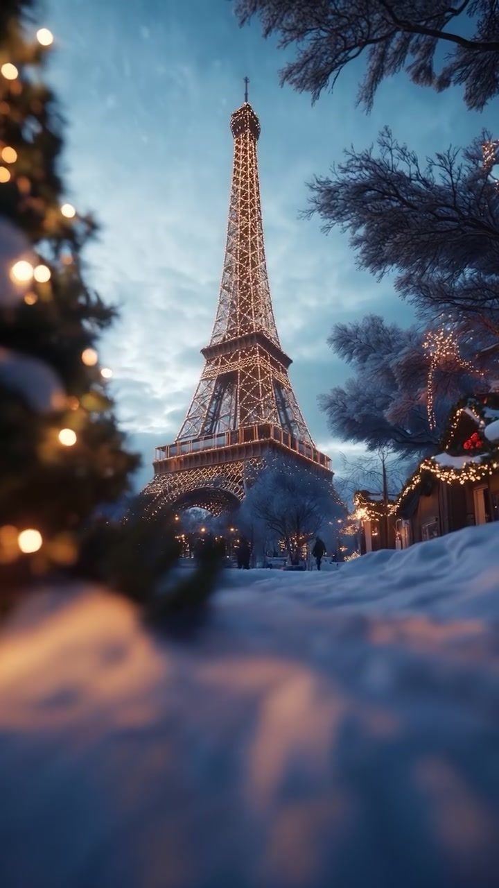 Christmas Delights: Eiffel Tower, Louvre in Winter Wonderland