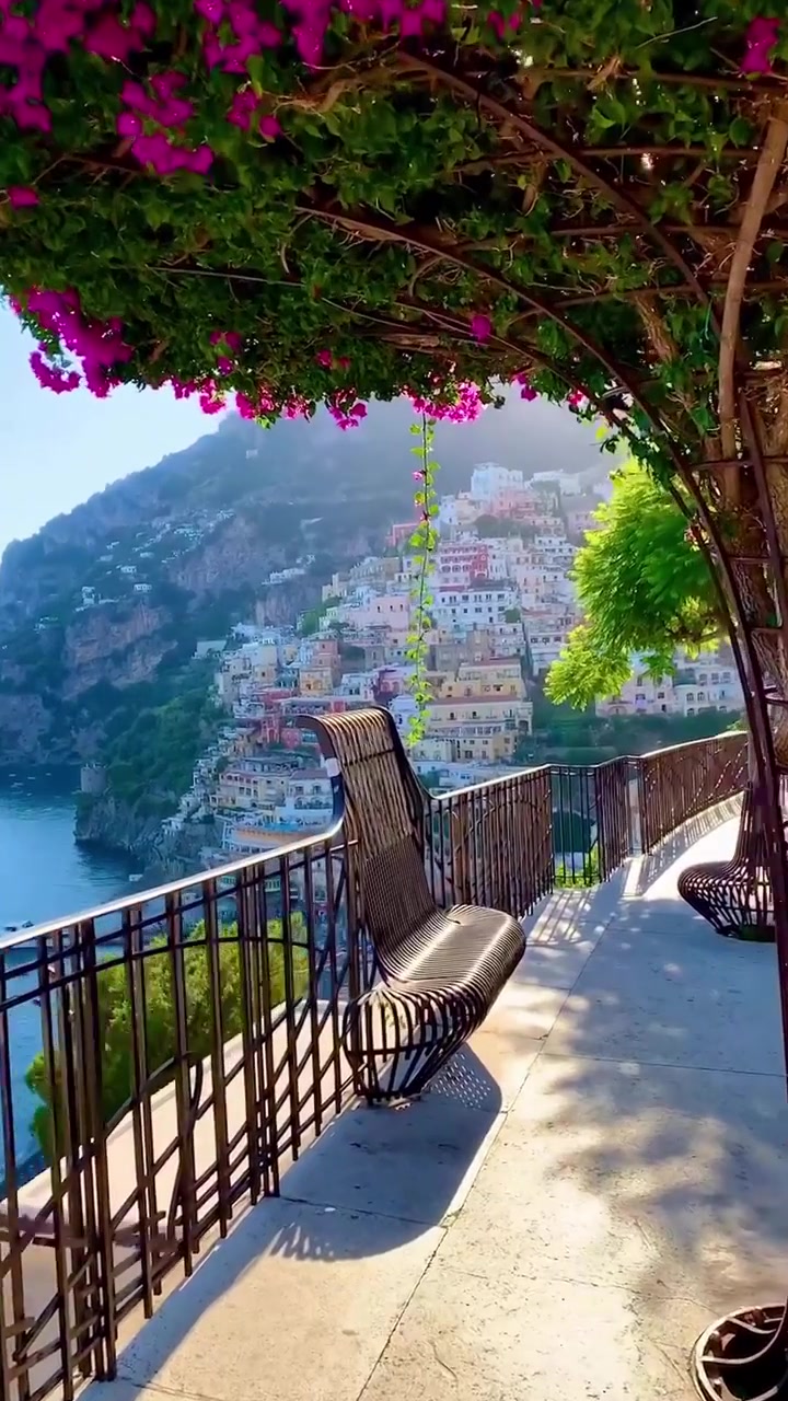 Positano Italy: Terrace View of Coastal Town