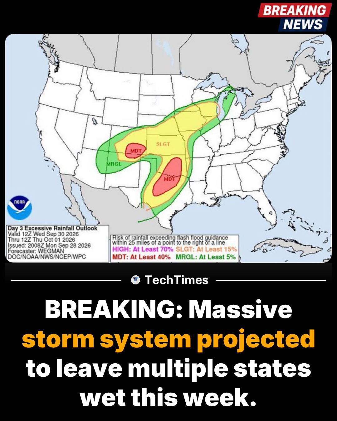 United States Excessive Rainfall Forecast September 2026
