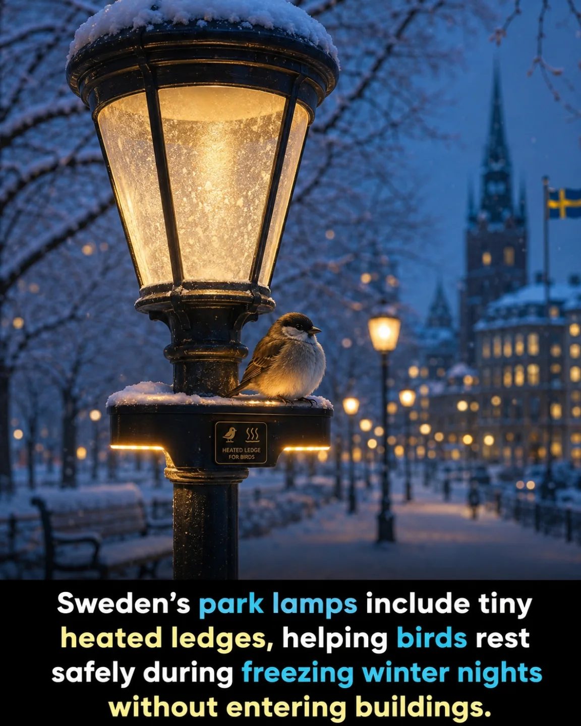 Sweden's Innovative Park Lamps Offer Warm Perches for Birds