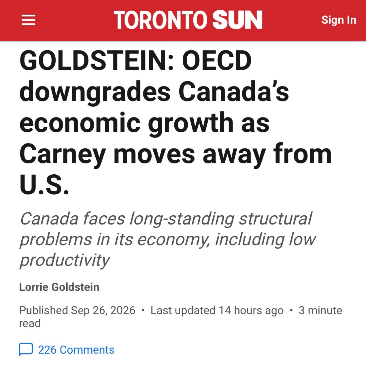 Canada's Economic Growth Downgraded by OECD