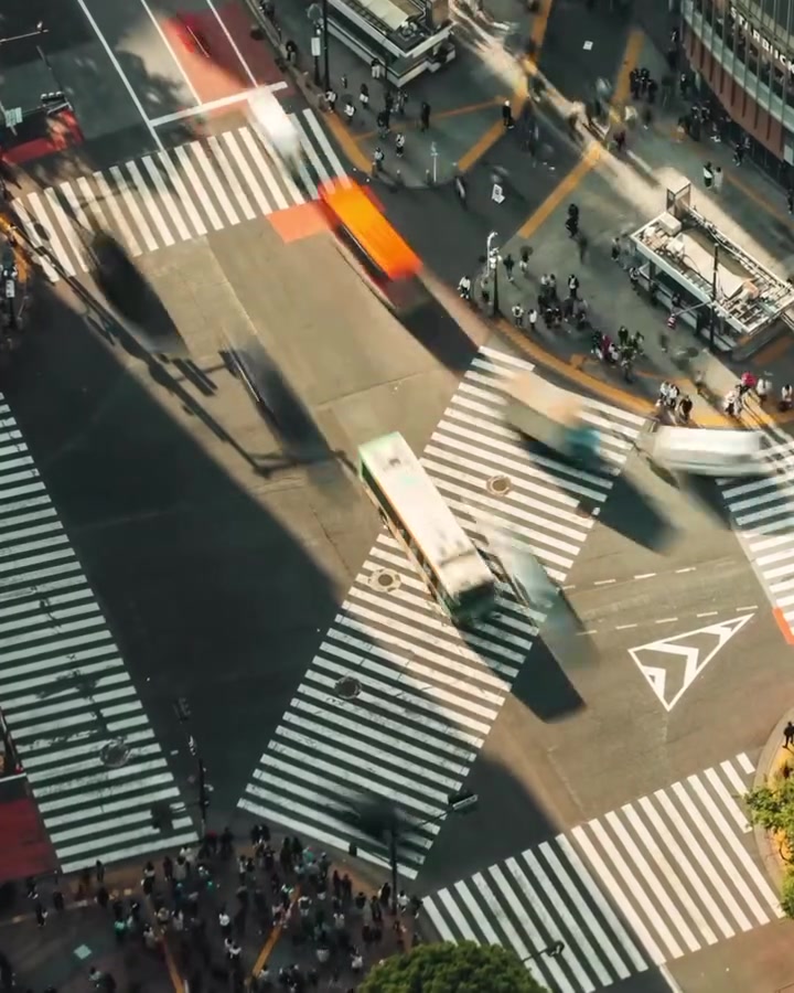 Tokyo Intersection: Aerial View of Pedestrian Crossing