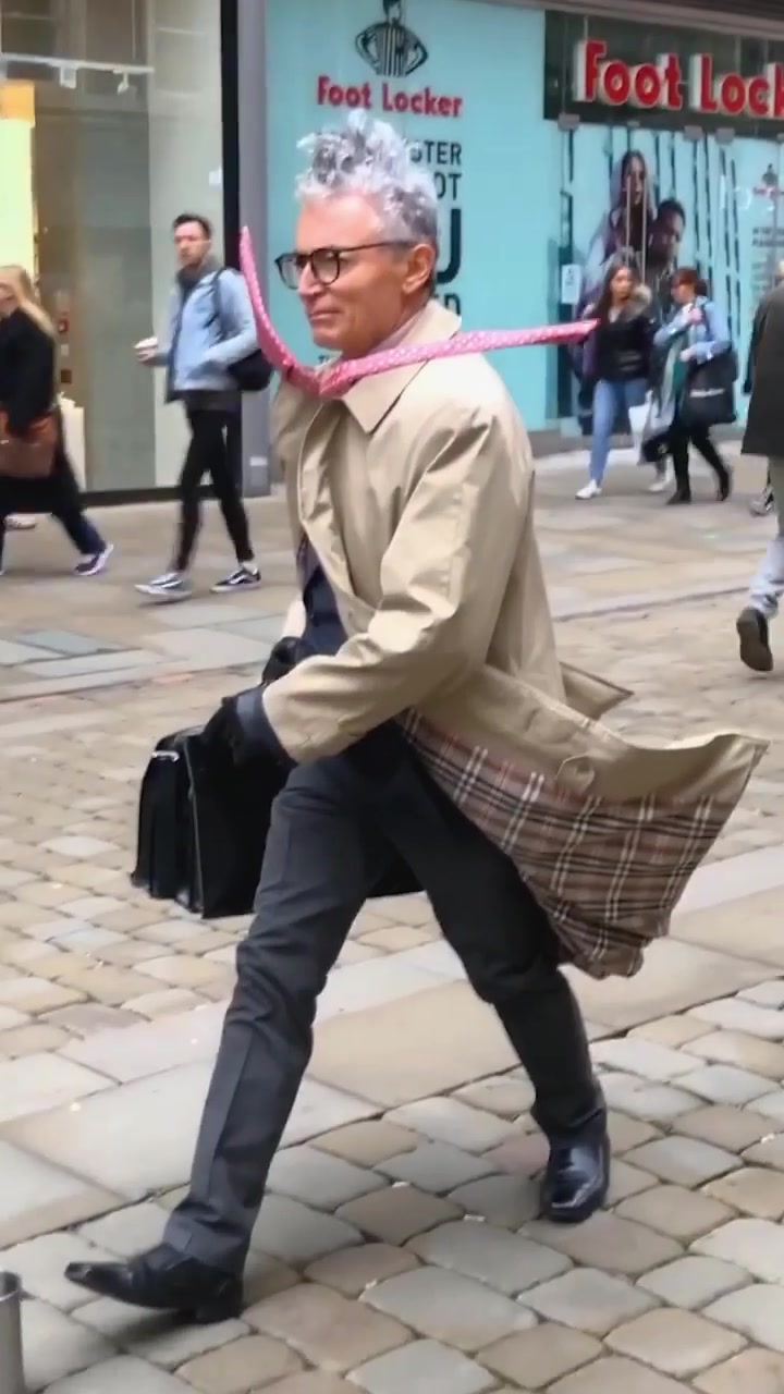 Elderly Man Walking with Large Bag on Street