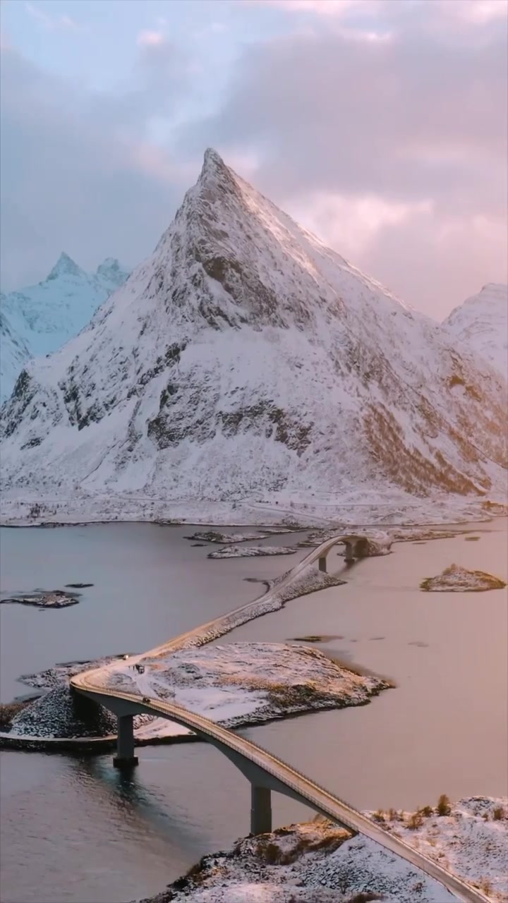 Mountain Range Aerial View with Bridge