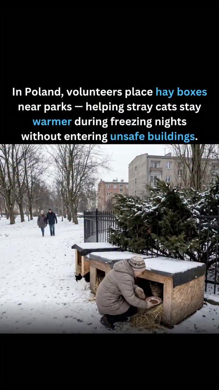 Polish Volunteers Warm Stray Cats with Hay Boxes