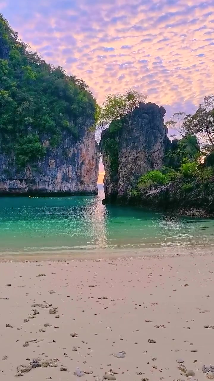 Beach Sunset Landscape with Rock Formations