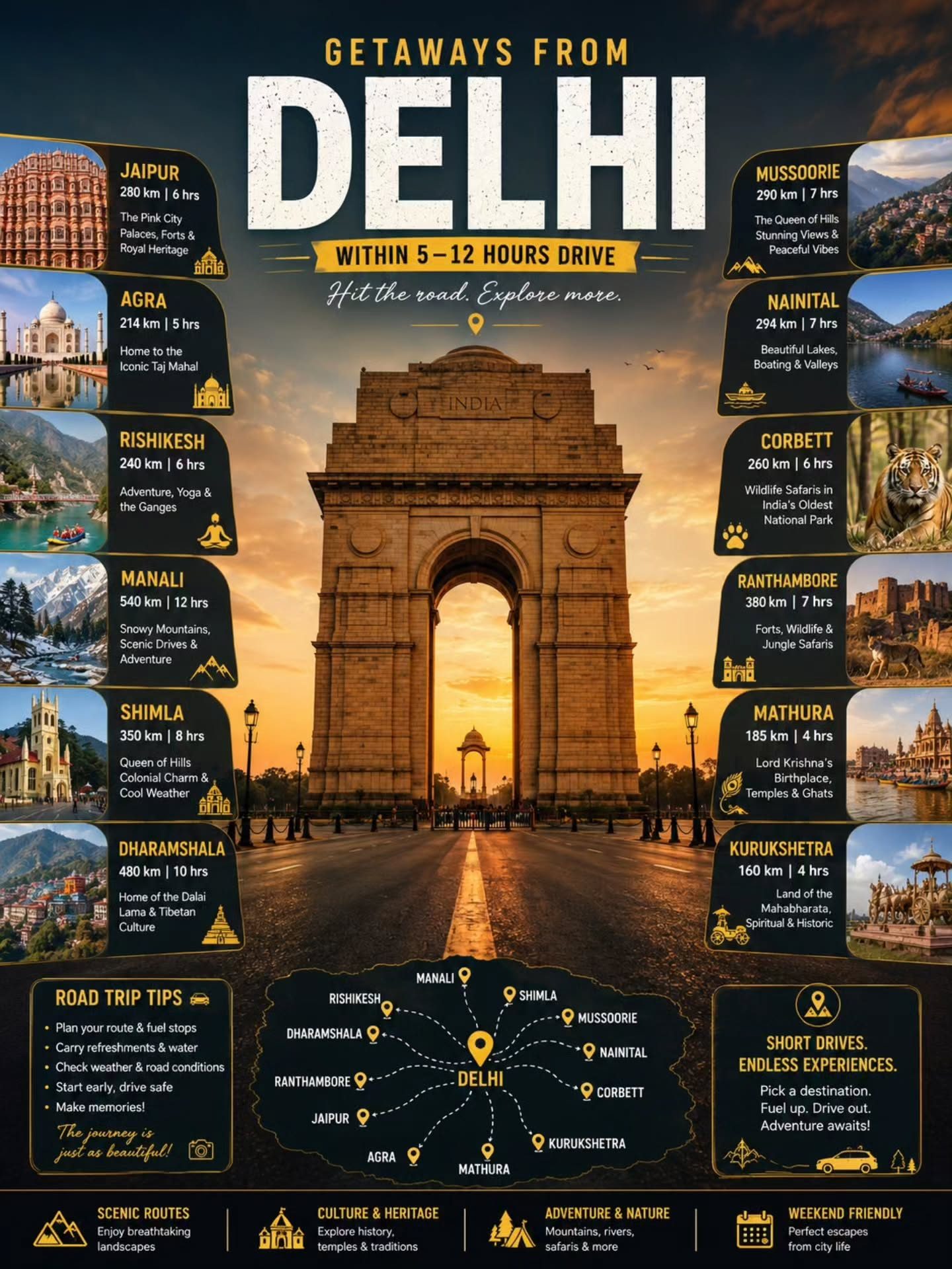 Top 12 Weekend Getaways from Delhi Within 12 Hours Drive