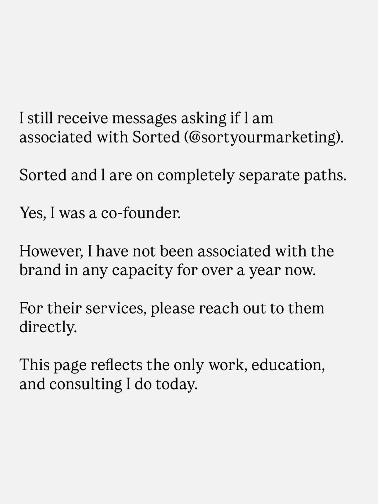 Clarifying the Former Co-Founder's Role at Sorted