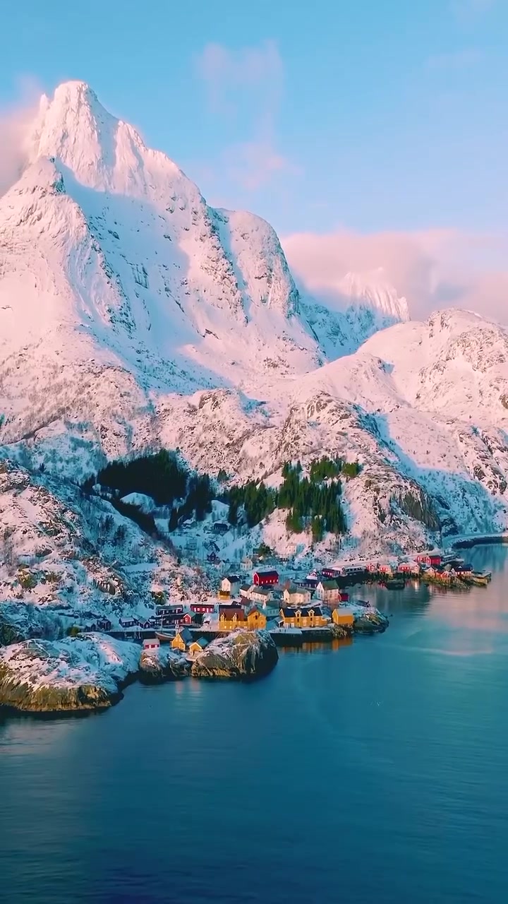 Norwegian Fjord Village: Aerial View of Serene Beauty
