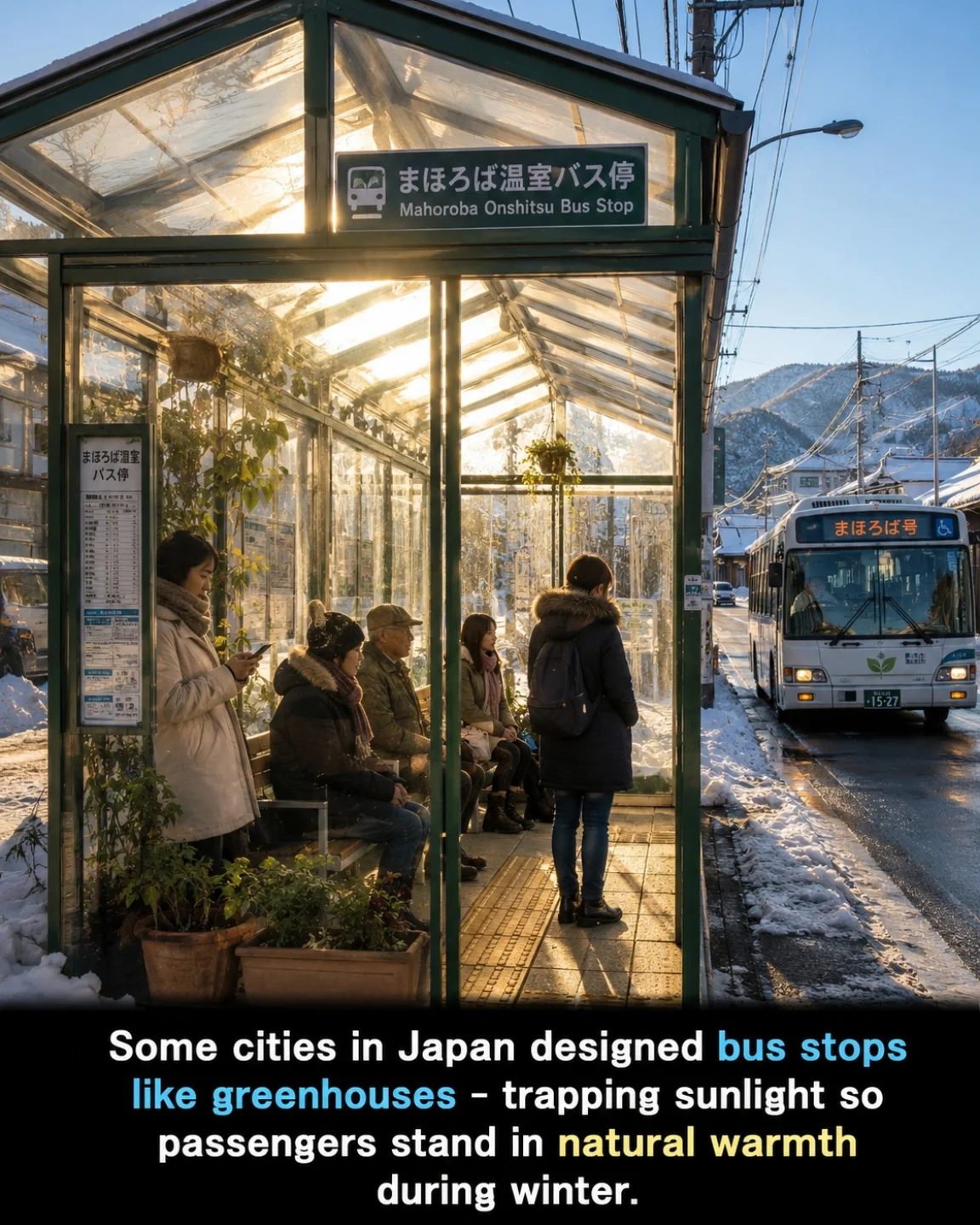 Japan's Warm Bus Stop Design: Sunlight in Winter