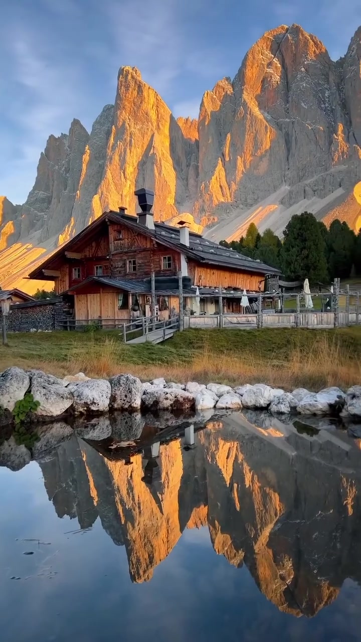 Italian Dolomites Mountain Landscape with Chalet