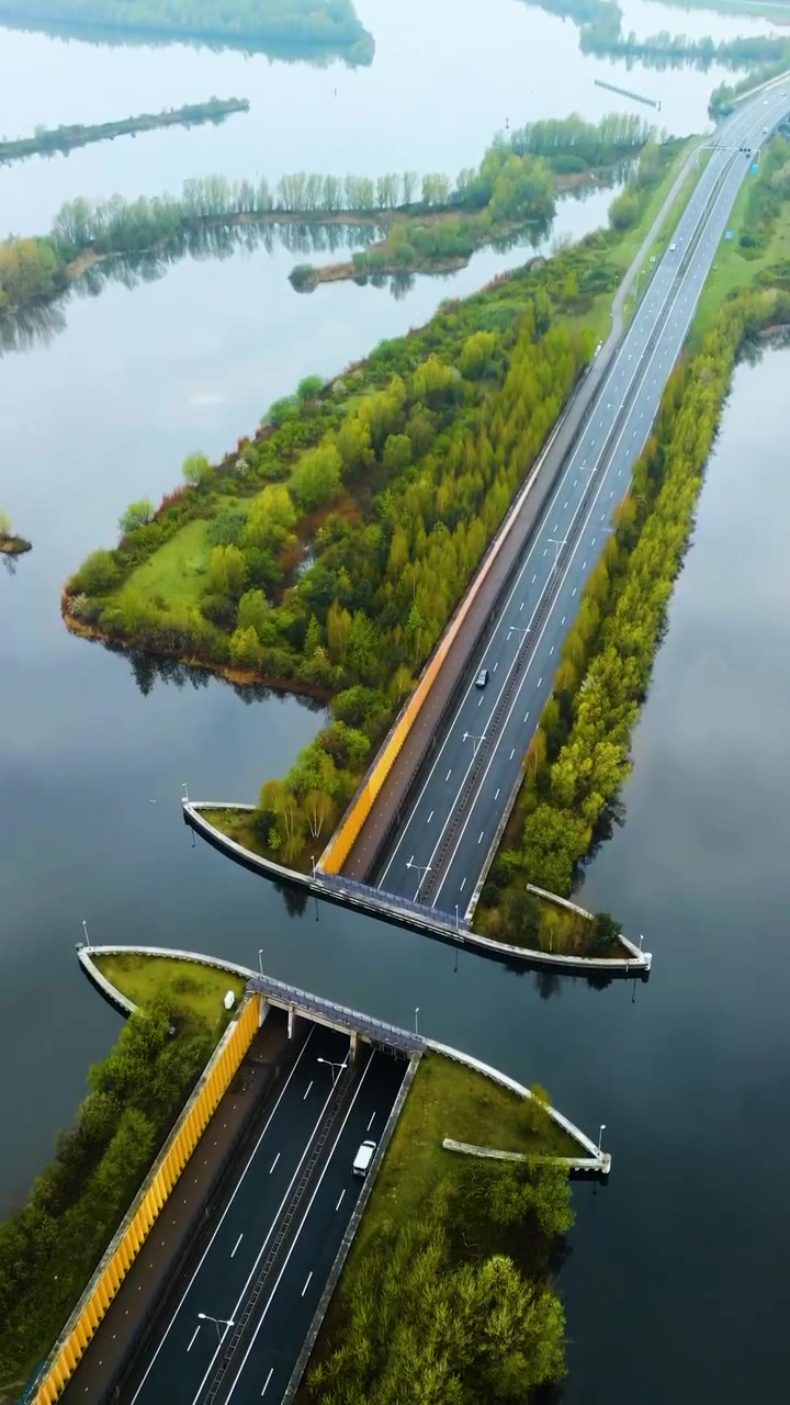 Aerial View of a Unique Split Bridge