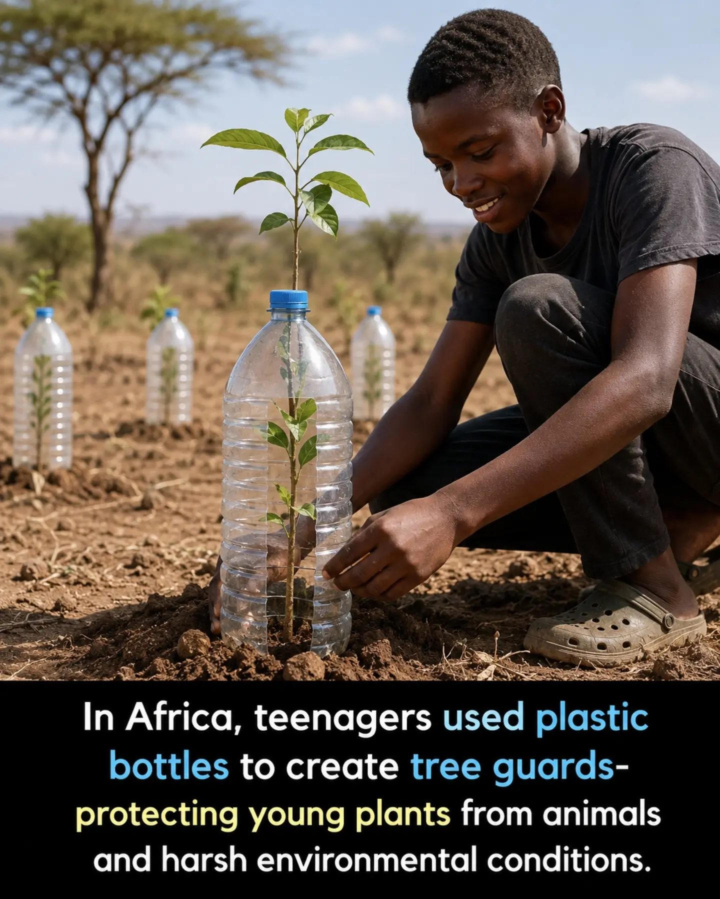 Innovative African Teenagers Turn Plastic Bottles into Tree Guards