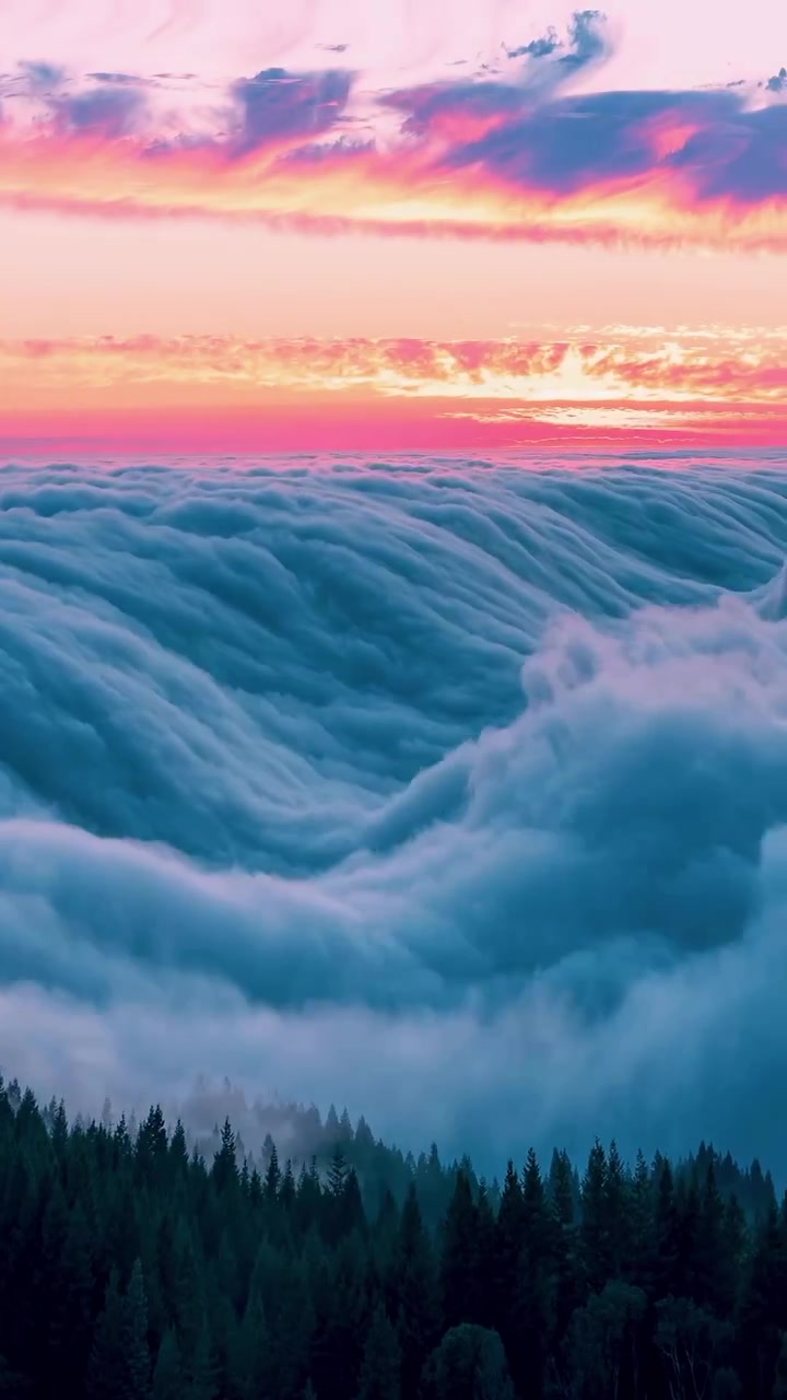 Aerial View of Clouds Over Mountains at Sunset