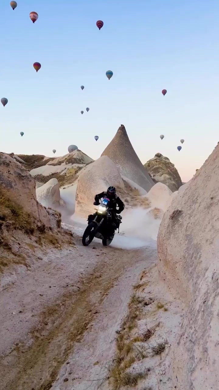 Motorcycle Stunts in Cappadocia's Balloon Sky
