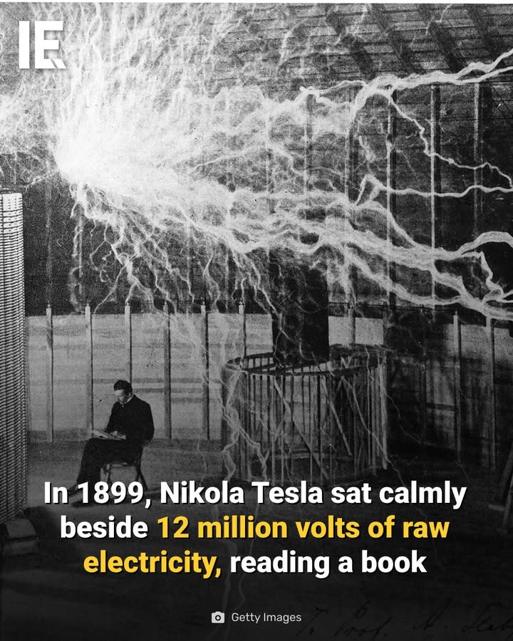 Nikola Tesla's Calm Pose by 12 Million Volts of Electricity