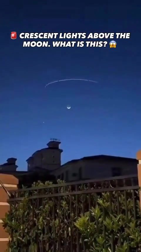 Mysterious Lights Above Crescent Moon Spark Night Sky Intrigue