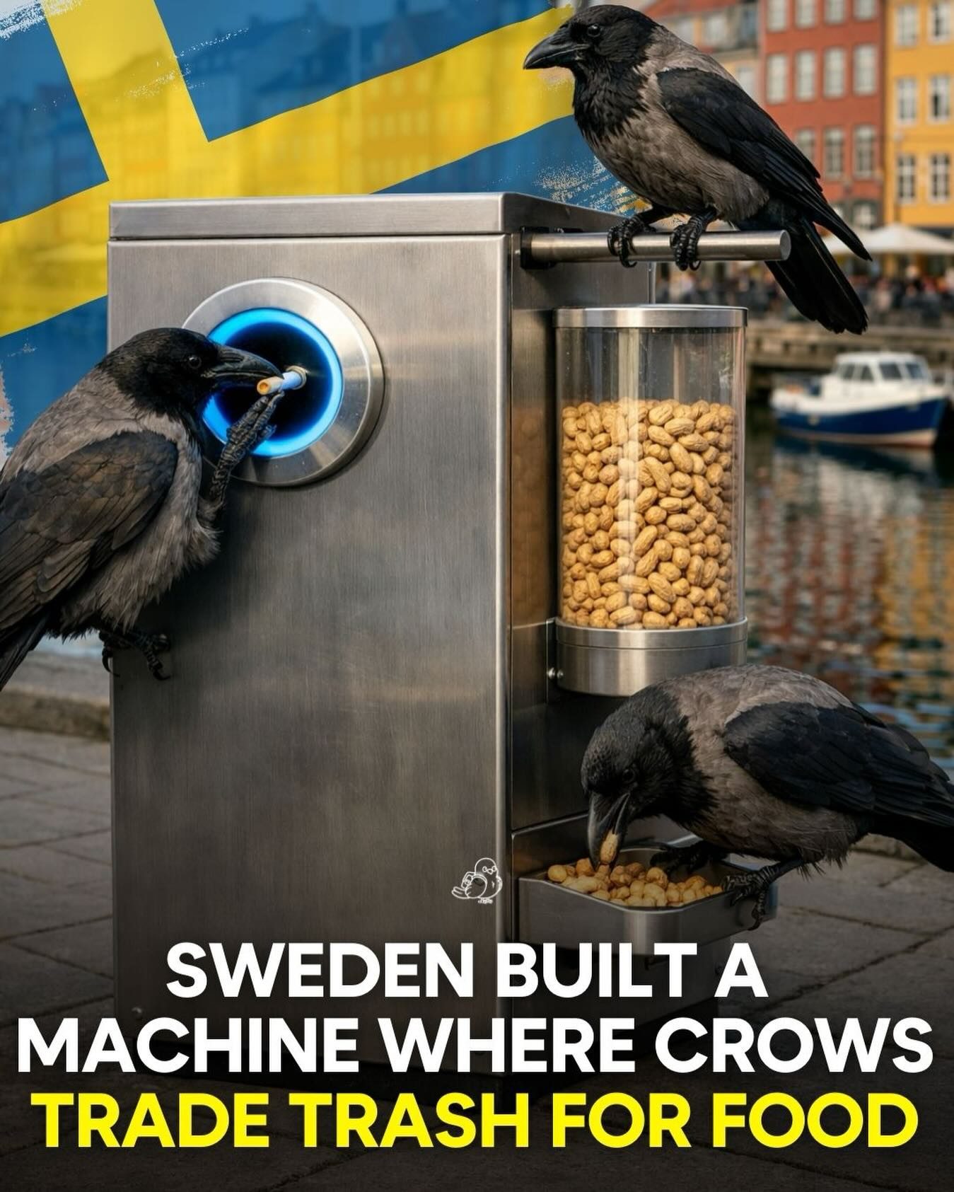 Crows Trade Trash for Food to Clean Swedish Cities
