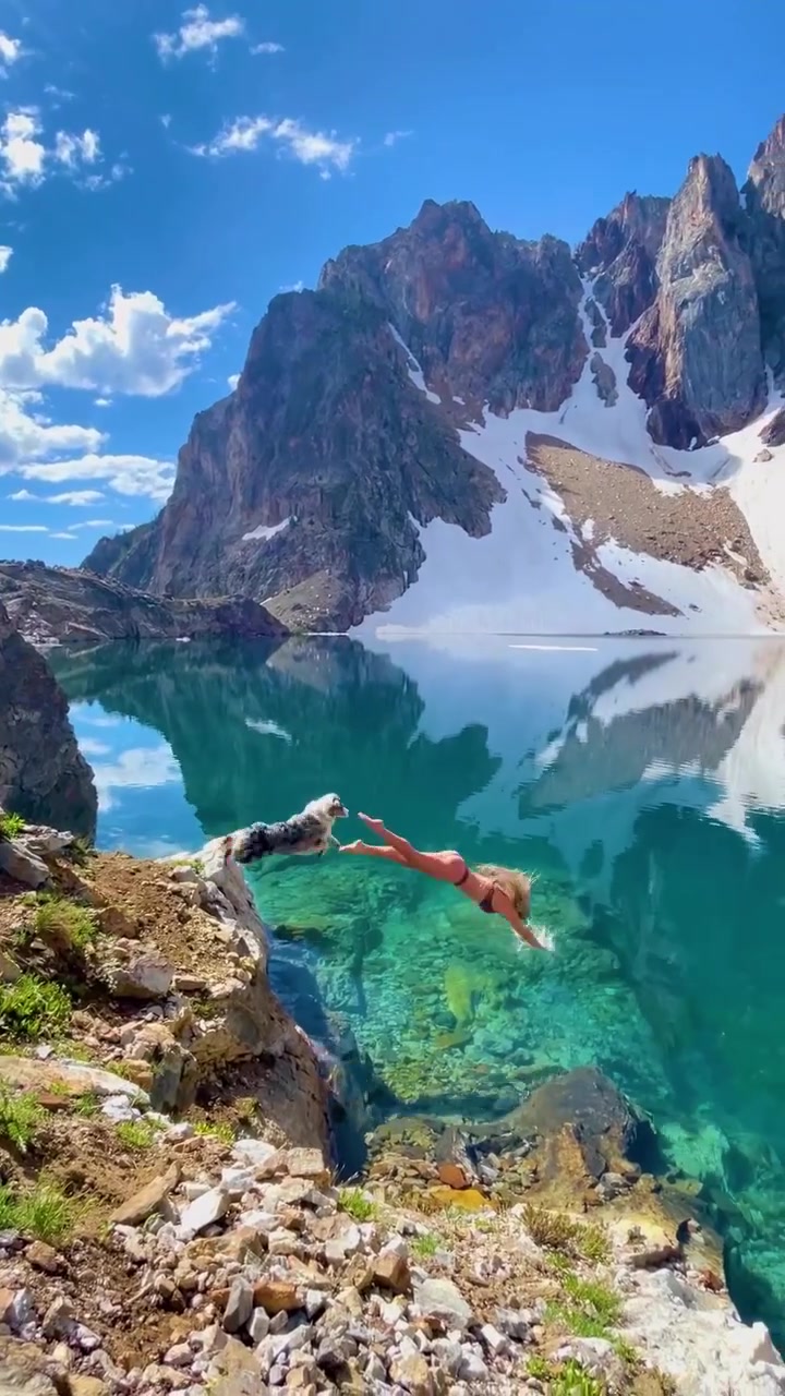 Cliff Diving in Turquoise Mountain Lake