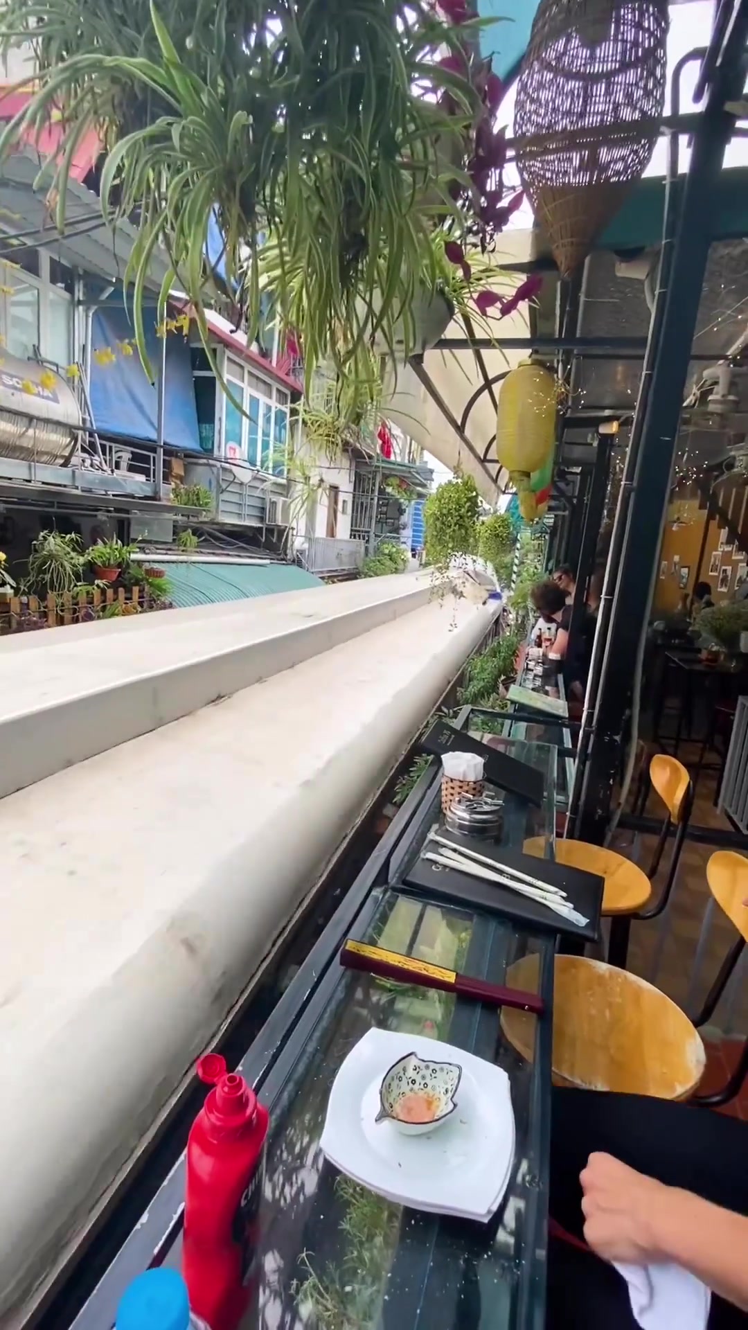 Dining at Hanoi Train Street, Vietnam