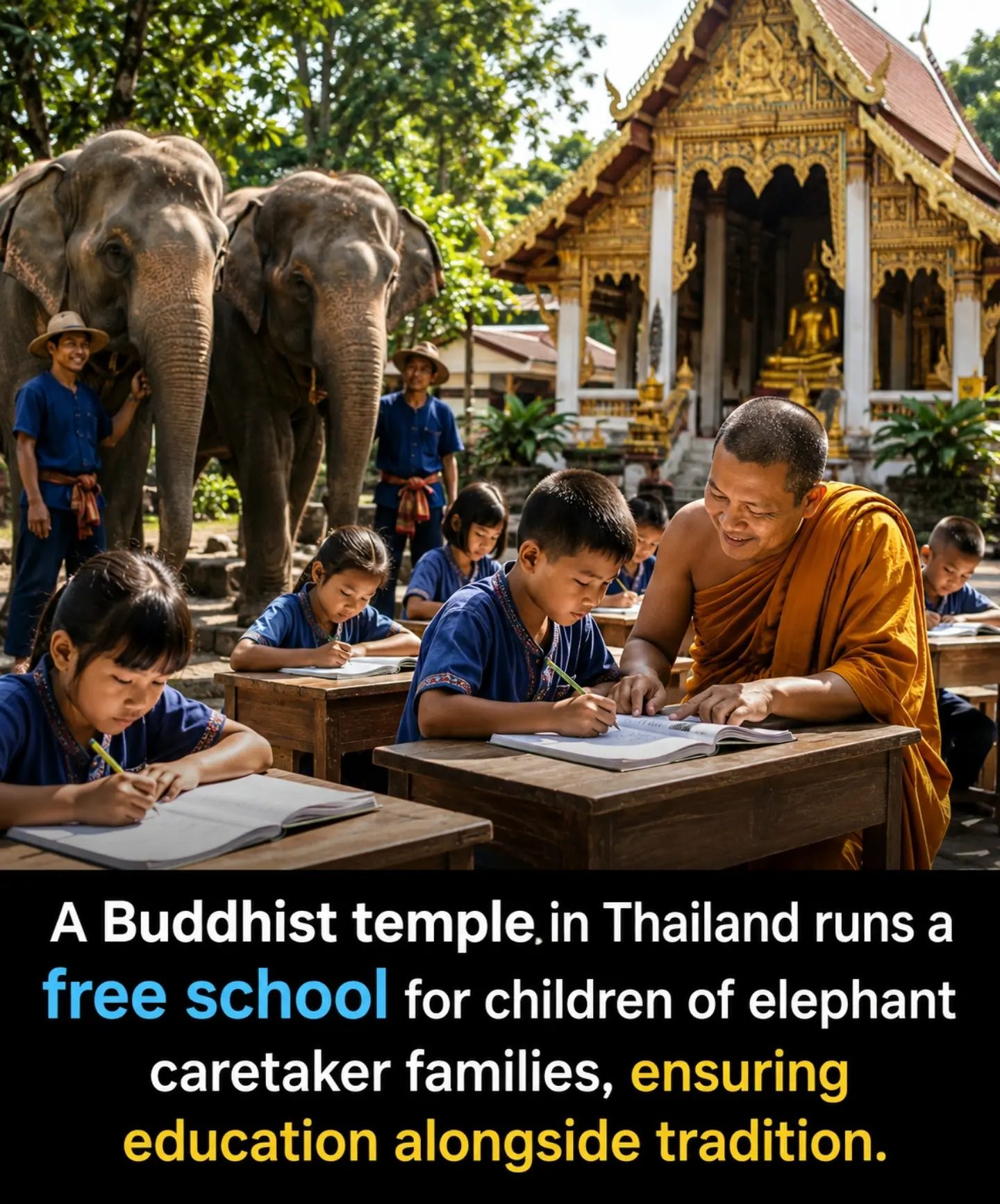 **Buddhist Temples in Thailand Offer Free Education to Elephant Caretakers' Children**
