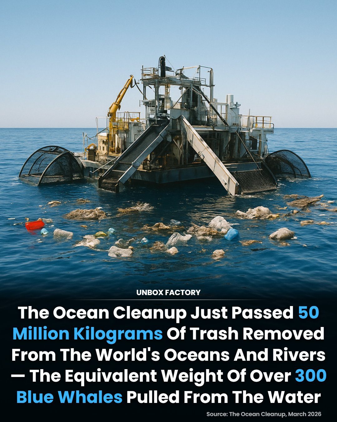 The Ocean Cleanup Reaches 50 Million Kilograms of Ocean Debris Removed