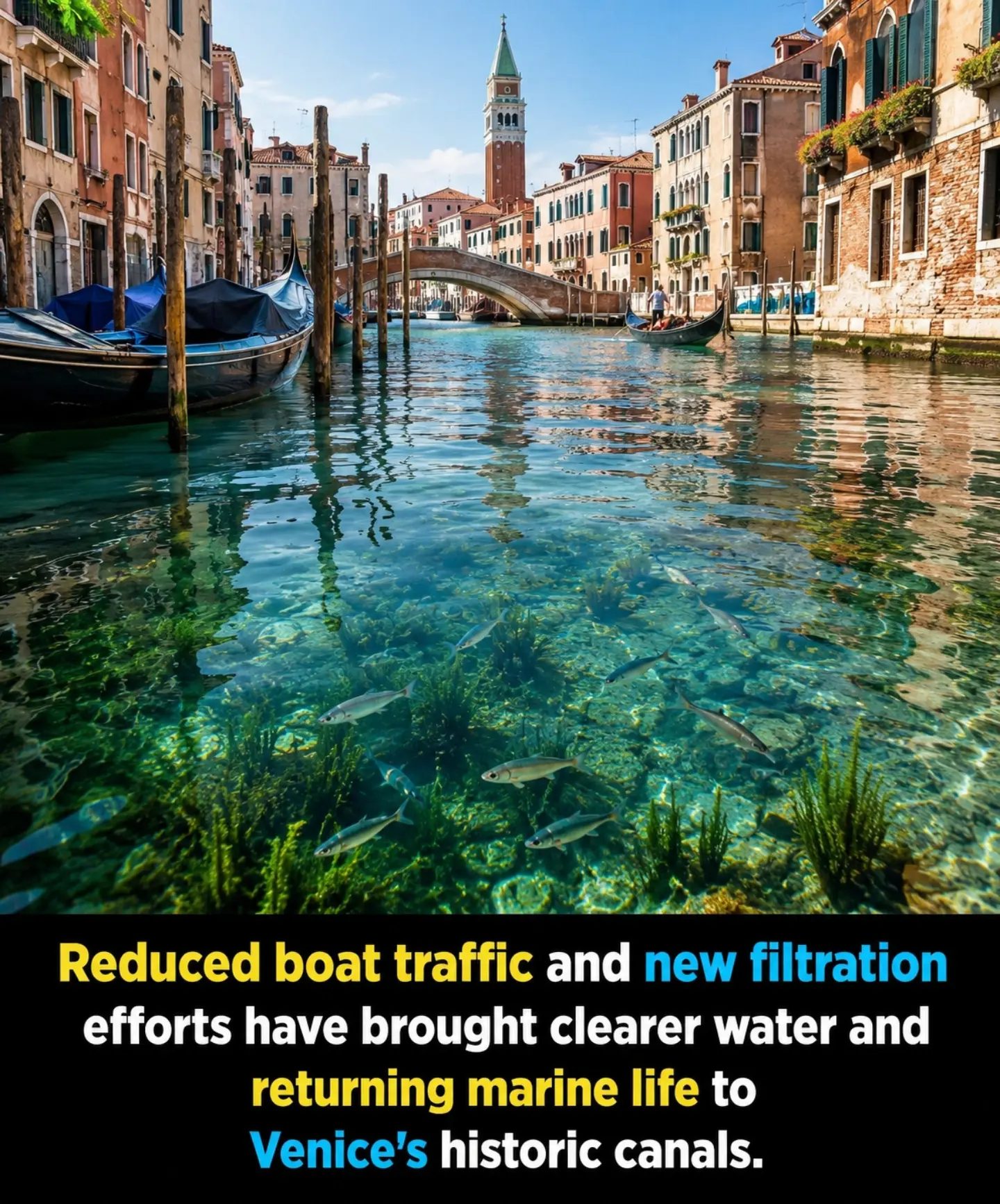Venice's Renewed Canals: Clear Water and Marine Life Return